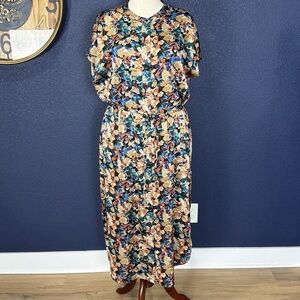 Banana Republic Factory Colorful Floral Satiny Midi Dress | XL